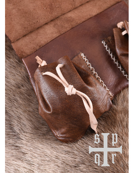 Bolsa de couro medieval, século XIV,...