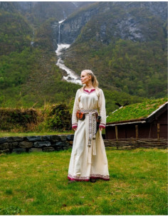 Vestido viking modelo Lagertha, bicolor vermelho natural