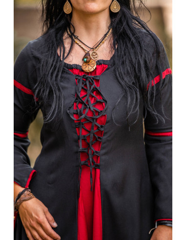 vestido medieval mulher preto-vermelho