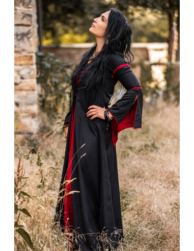 vestido medieval mulher preto-vermelho
