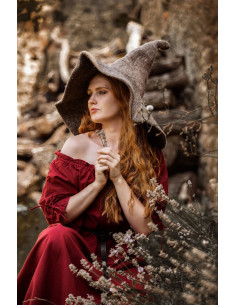 Chapéu de bruxa modelo Glinda, cor marrom natural