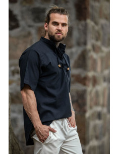 Camisa medieval de manga curta com laços, cor preta