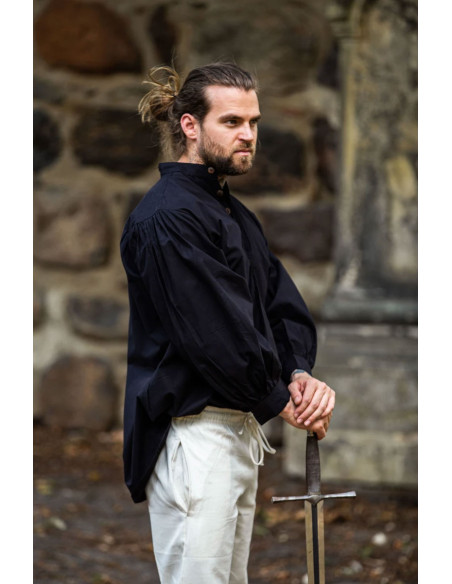 Camisa medieval larga Oswald, cor preta