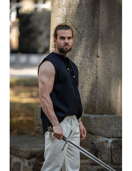 Camisa medieval preta sem mangas,...