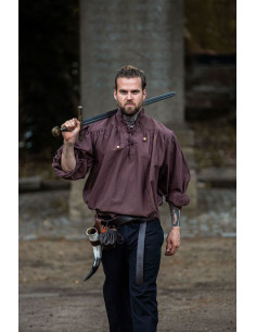 Camisa medieval larga com laços, cor marrom