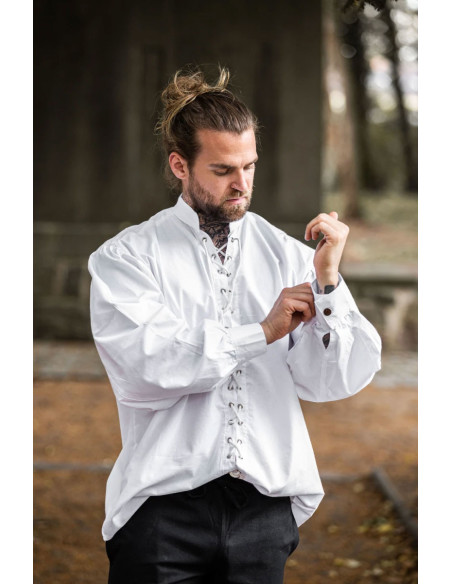 Camisa medieval com gravatas modelo...