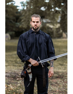 Camisa pirata gola alta modelo James, cor preta