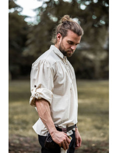 Camisa gola alta com amarração, branco natural