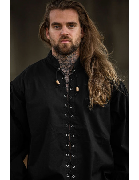 Camisa medieval com gravatas modelo...