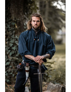Camisa medieval com laços modelo Georg, cor azul