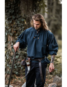 Camisa medieval com laços modelo Georg, cor azul 2