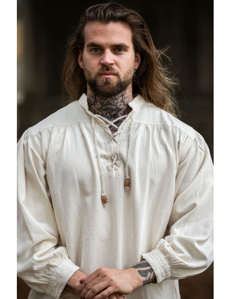 Camisa medieval creme com laços