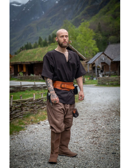 Túnica Viking manga curta Olaf, preta