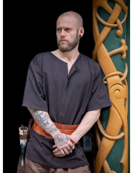 Túnica Viking manga curta Olaf, preta