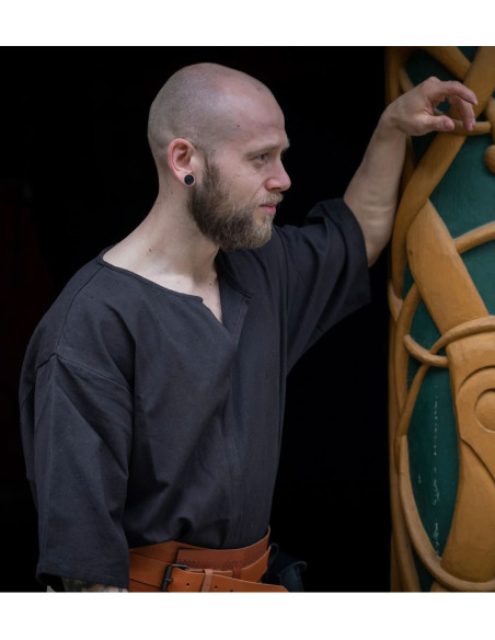 Túnica Viking manga curta Olaf, preta