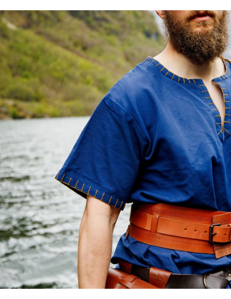 Túnica Viking manga curta Theobald, azul