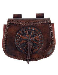 Bolsa Celtic Vegvisir em couro marrom, para usar no cinto