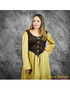Vestido medieval Arwen marrom-mostarda peça única 2