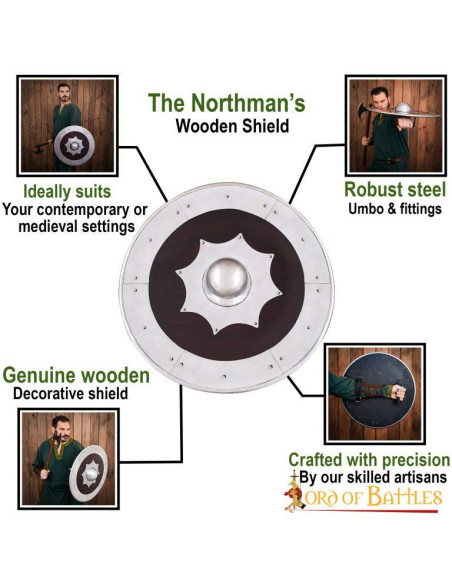 Escudo viking em madeira e aço