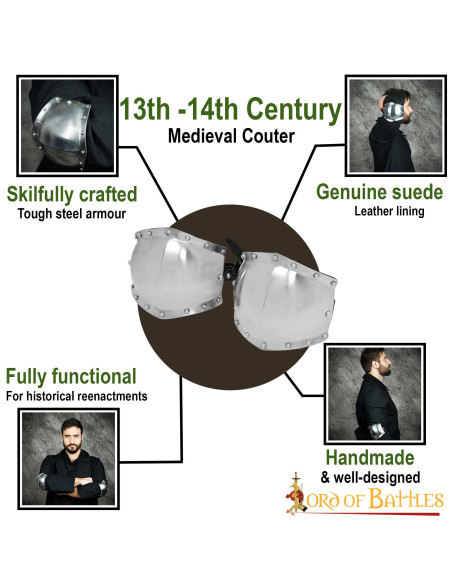 Cotoveleira medieval em aço macio, S....