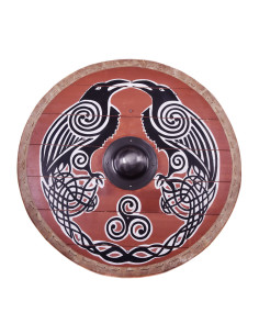 Escudo Viking Huginn e Muninn com acabamento em couro, 80...