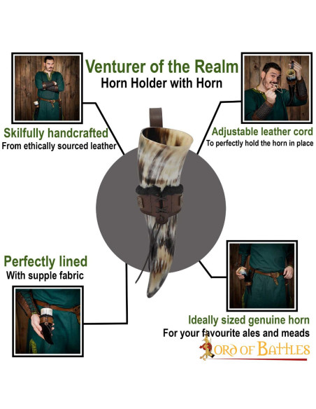 Tahalí para chifres em couro forrado,...