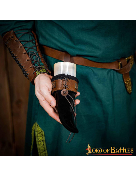 Tahalí para chifres em couro forrado,...