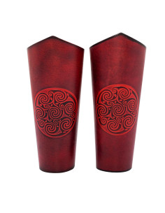Pulseiras espirais celtas em couro gravado, vermelho 2