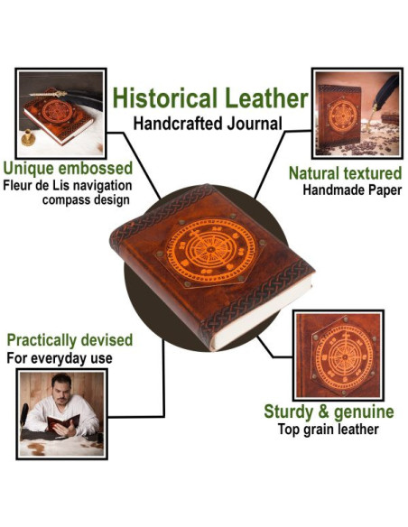 Caderno de bordo Fleur de Lis, couro