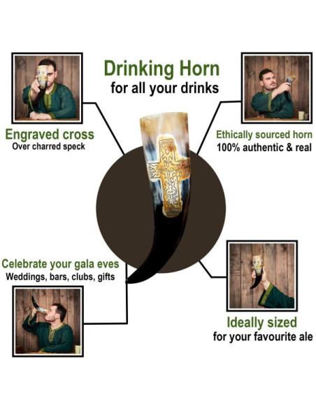 Chifre viking com cruz gravada,...