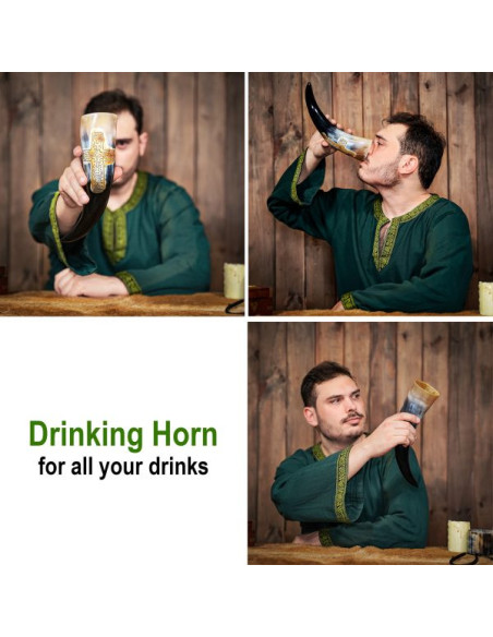 Chifre viking com cruz gravada,...