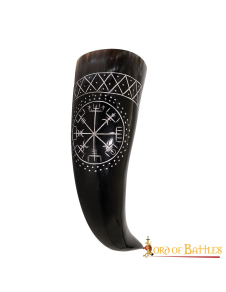 Chifre Viking Vegvisir em couro de boi