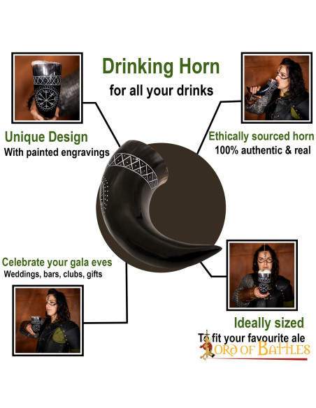 Chifre Viking Vegvisir em couro de boi