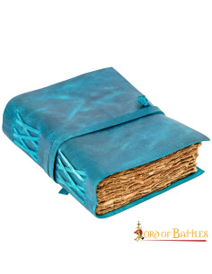 Diário de notas extravagantes feito à mão em couro azul