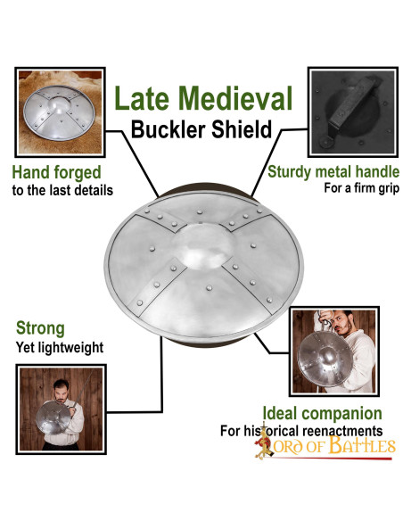 Escudo medieval redondo, século XV...