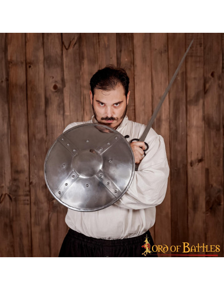 Escudo medieval redondo, século XV...