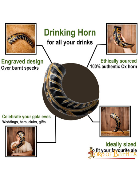 Chifre viking com desenhos gravados...