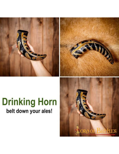 Chifre viking com desenhos gravados...