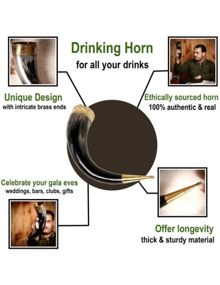 Buzina Viking com decorações em latão