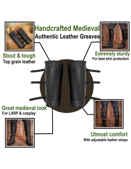 Grevas viking couro preto genuíno com...