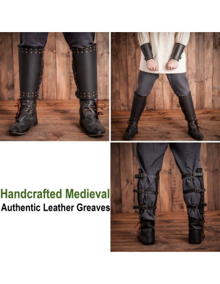 Grevas viking couro preto genuíno com...