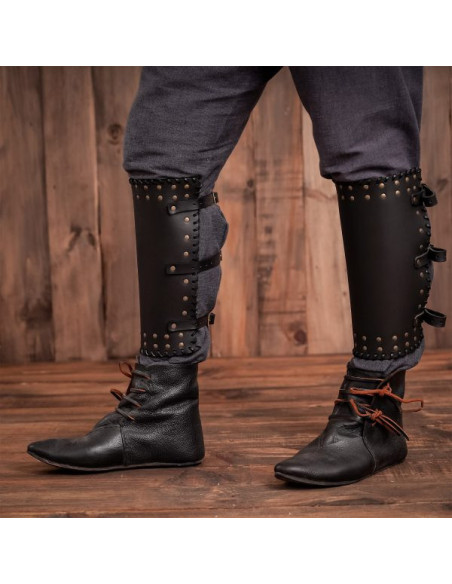 Grevas viking couro preto genuíno com...