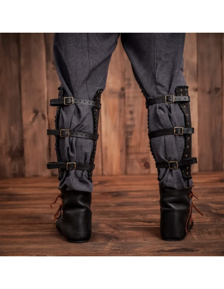 Grevas viking couro preto genuíno com...