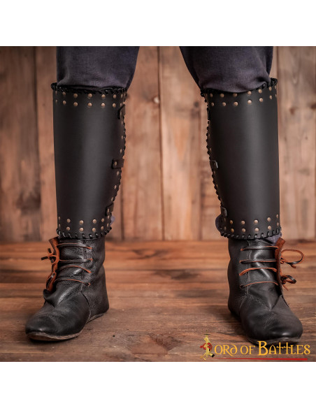 Grevas viking couro preto genuíno com...