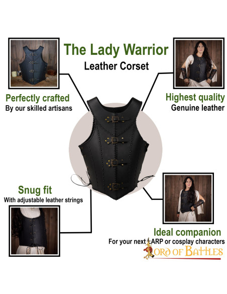 Espartilho de couro preto Dama Guerrera