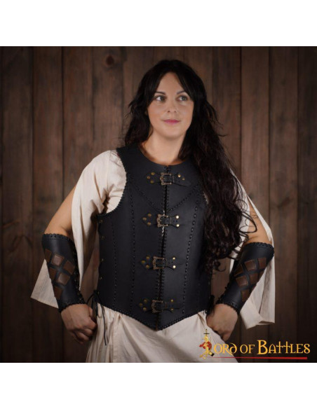 Espartilho de couro preto Dama Guerrera