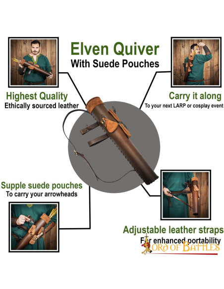 Aljava de couro marrom com bolsas de...