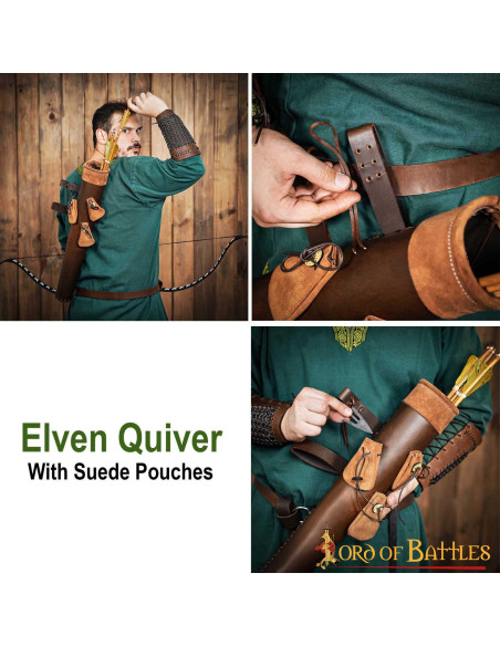 Aljava de couro marrom com bolsas de...