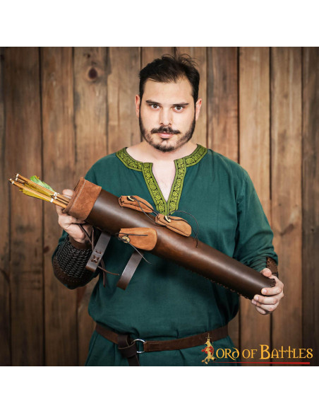 Aljava de couro marrom com bolsas de...