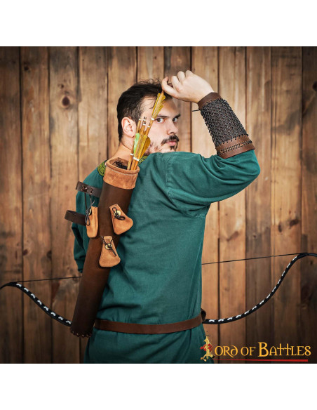 Aljava de couro marrom com bolsas de...